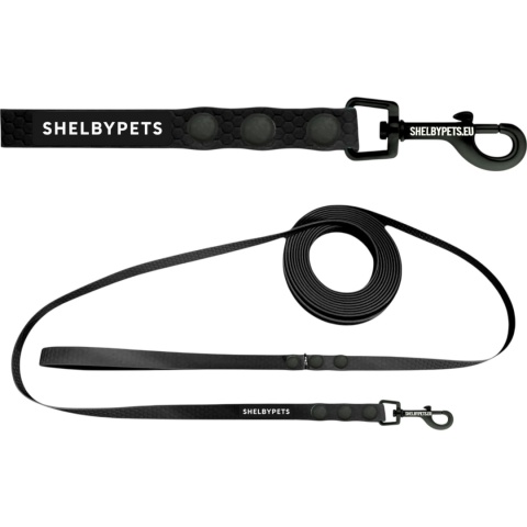 Smycz dla średniego psa wodoodporna z taśmy Hexa 16mm czarna ShelbyPets