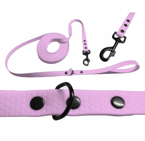 Smycz dla średniego psa wodoodporna z taśmy Hexa 16mm różowa ShelbyPets