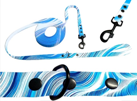 Smycz dla średniego psa wodoodporna z taśmy Hexa 16mm niebieska ShelbyPets