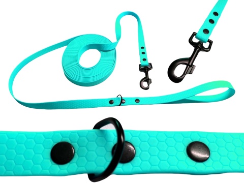 Smycz dla średniego psa wodoodporna z taśmy Hexa 16mm niebieska ShelbyPets