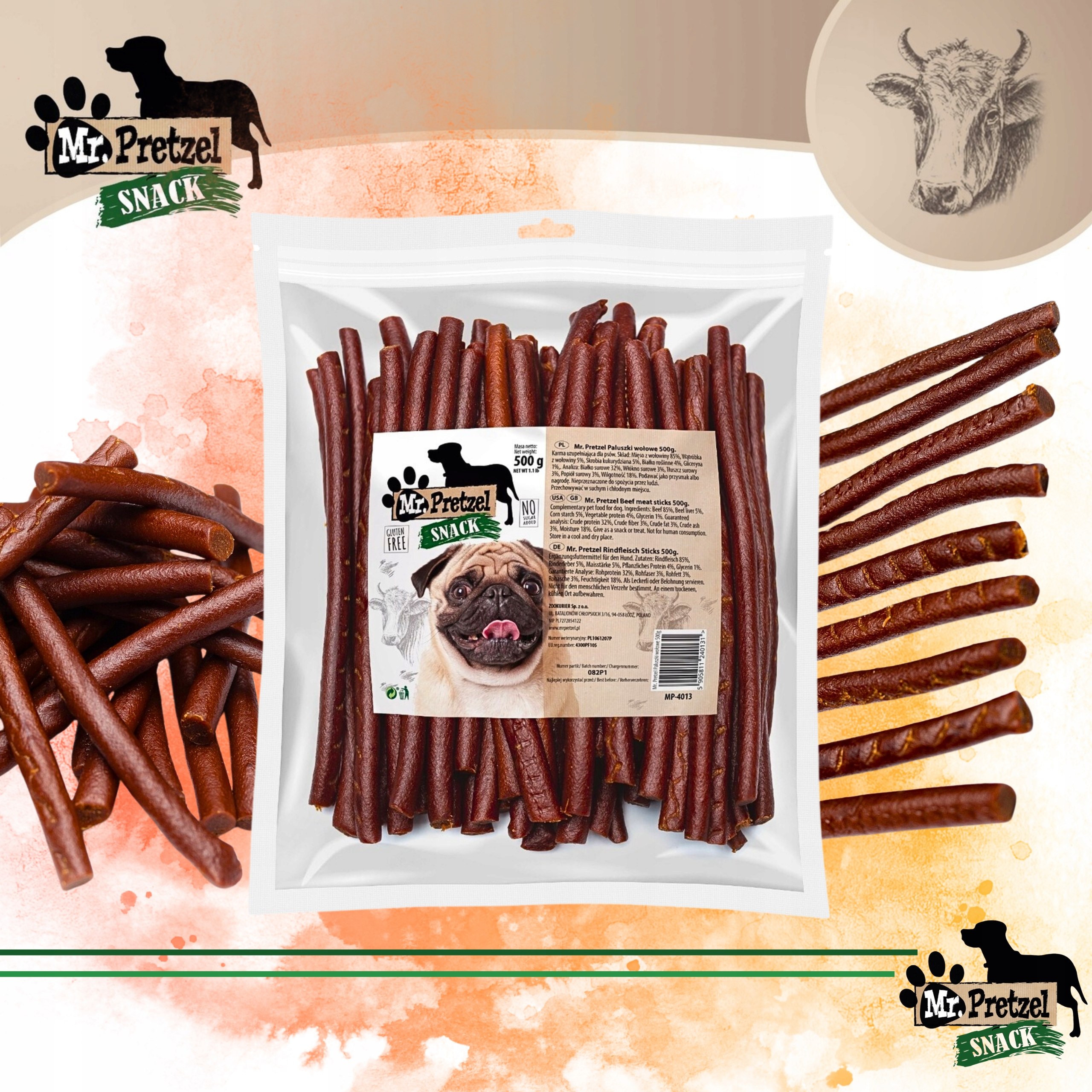 PRZYSMAK DLA PSA - Paluszki z Wołowiny Mr.Pretzel 500g ZDROWE PREMIUM EAN (GTIN) 5905811240131